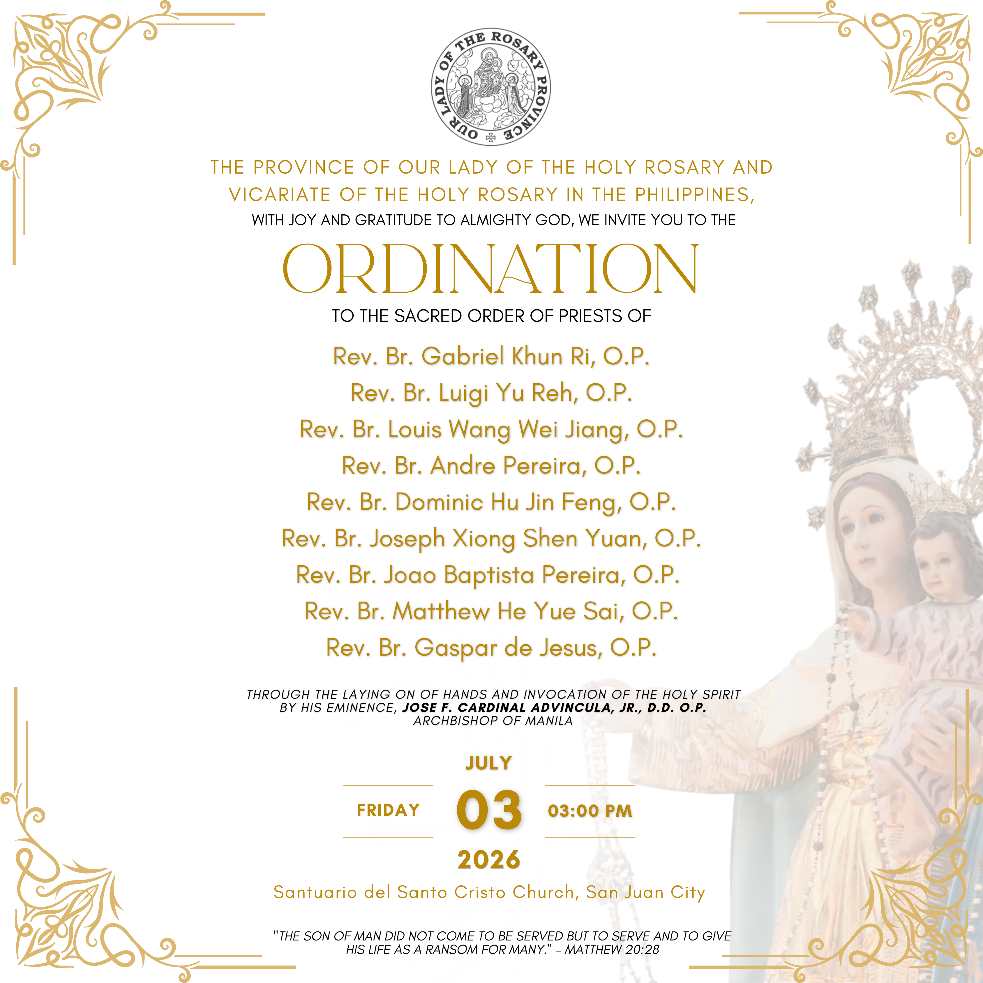 Próxima Ordenación Sacerdotal – 3 de julio de 2026